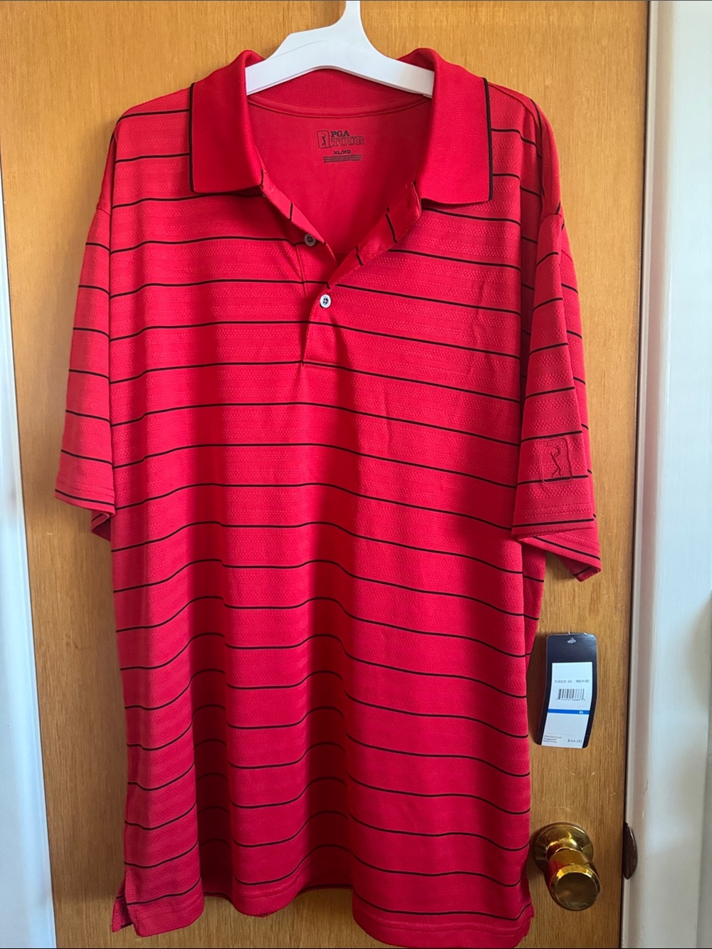 PGA Tour Red Polo with Black Pinstripes